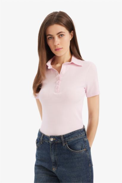 Slim Fit Ribbed Camisole Short Sleeve Polo T-Shirt