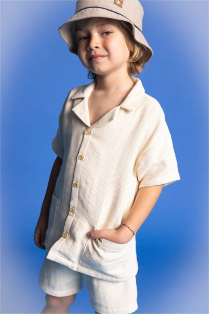 Ensemble de Chemise à Manches Courtes Gaufrées et Short pour Bébé Garçon