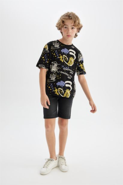 Boy Oversize Fit Crew Neck Patterned T-Shirt