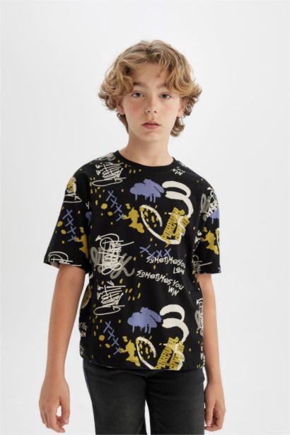 Boy Oversize Fit Crew Neck Patterned T-Shirt