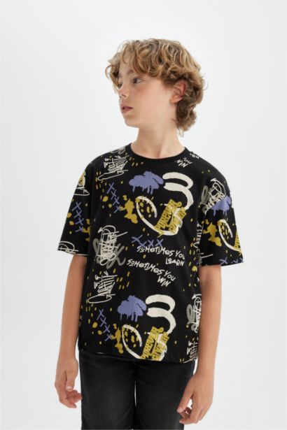 Boy Oversize Fit Crew Neck Patterned T-Shirt
