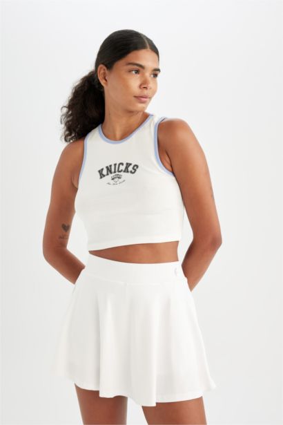 NBA New York Knıcks Cropped Fıt Bisiklet Yaka Ribana Atlet