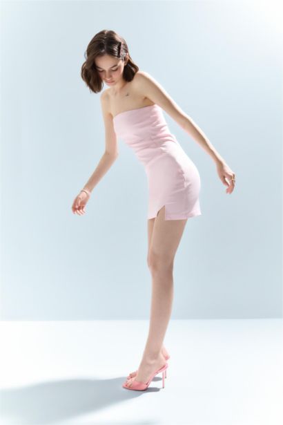 Bodycon Vücudu Saran Straplez Mini Elbise