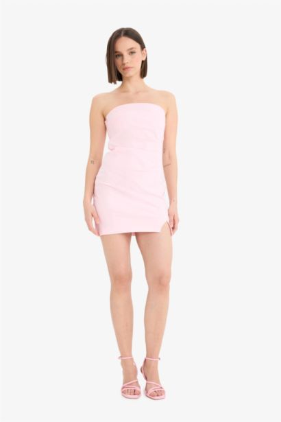 Bodycon Vücudu Saran Straplez Mini Elbise