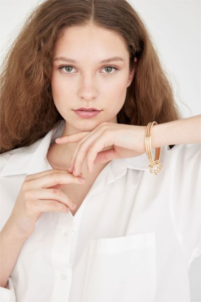 Woman Chain Detailed Stone Gold Bracelet