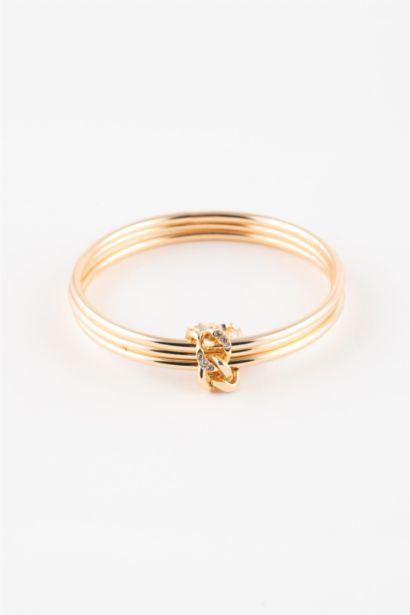 Woman Chain Detailed Stone Gold Bracelet