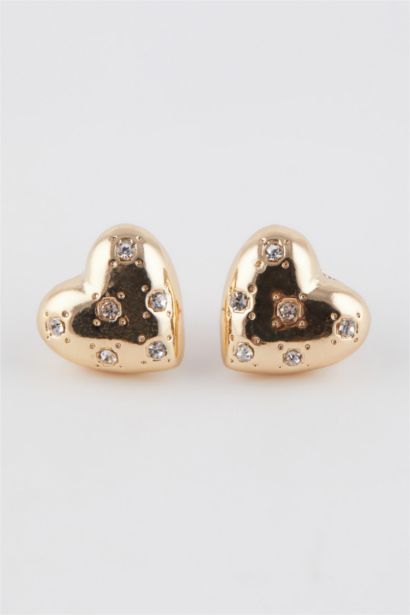 Woman Heart Detailed Gold Earrings