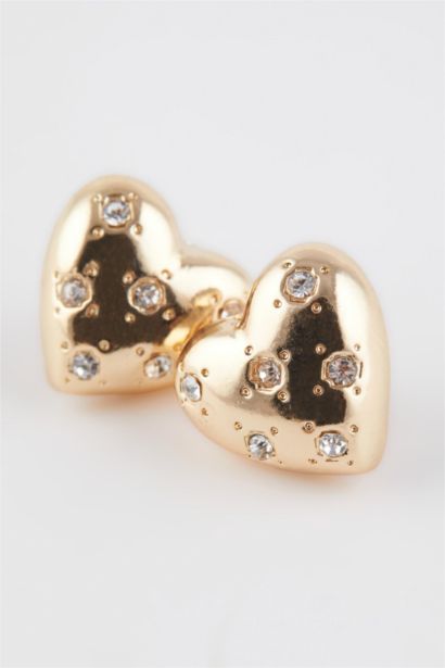 Woman Heart Detailed Gold Earrings