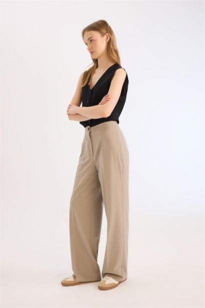 Standard Baggy Fit Basic High Waist Wide Leg Trousers