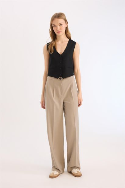 Standard Baggy Fit Basic High Waist Wide Leg Trousers