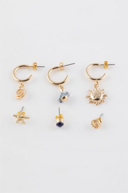 Woman 6 Piece Gold Earrings