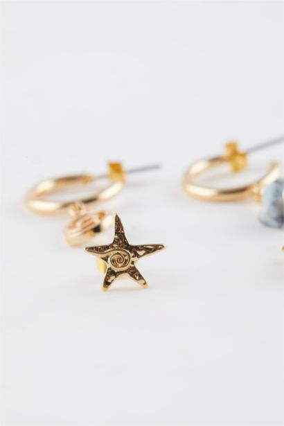 Woman 6 Piece Gold Earrings