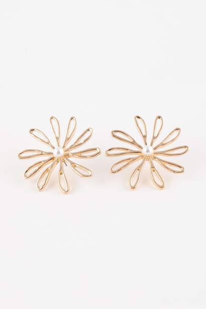 Woman Flower Detailed Gold Earrings