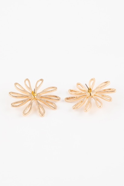 Woman Flower Detailed Gold Earrings