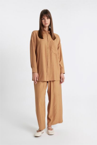 Relax Fit Crinkle Fabric Long Sleeve Shirt Tunic