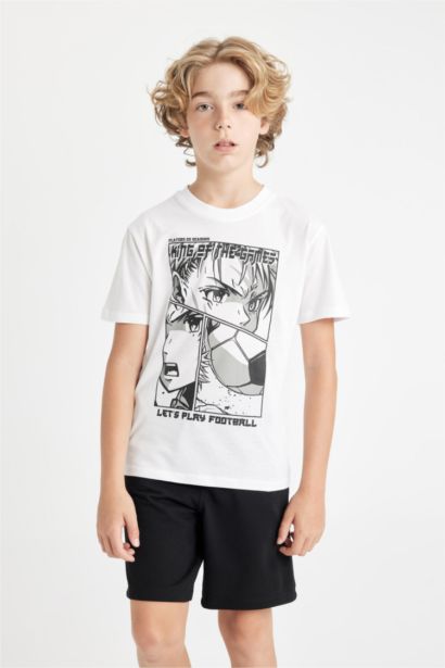 Bisiklet Yaka Baskılı Kısa Kollu Tişört Erkek Çocuk