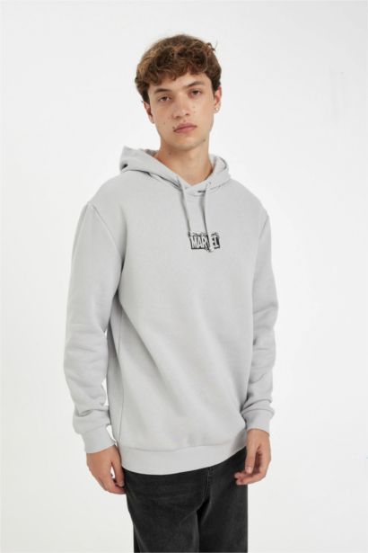 Marvel Logo Only Regular Fit Kapüşonlu Sweatshirt