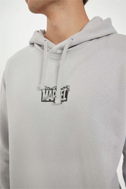 Marvel Logo Only Regular Fit Kapüşonlu Sweatshirt