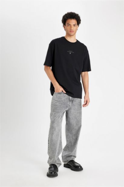 %100 Pamuk Vikings Valhalla Boxy Fit Bisiklet Yaka Sırt Baskılı Kısa Kollu Tişört