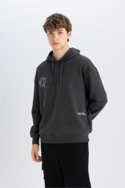 Keith Haring Boxy Fit Kapüşonlu Sırt Baskılı Sweatshirt