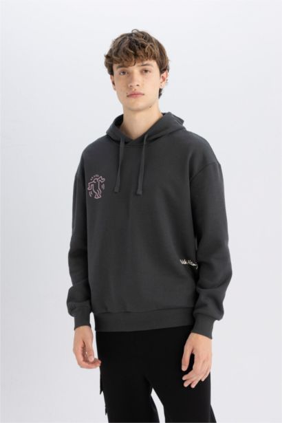 Keith Haring Boxy Fit Kapüşonlu Sırt Baskılı Sweatshirt