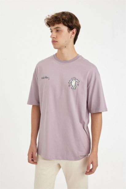 %100 Pamuk Keith Haring Boxy Fit Bisiklet Yaka Sırt Baskılı Kısa Kollu Tişört