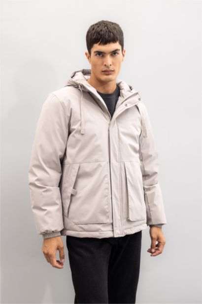 Regular Fit Çıtçıt Kapama İç Cepli Kapüşonlu Fermuarlı Mont