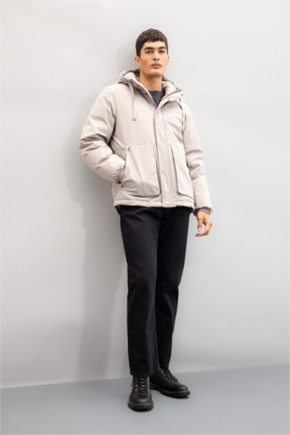 Regular Fit Çıtçıt Kapama İç Cepli Kapüşonlu Fermuarlı Mont