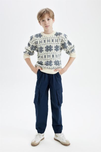 Boy Tied Waist Elastic Leg Jogger Gabardine Cargo Pants