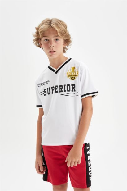 Boy Regular Fit V-Neck Printed Short Sleeve T-Shirt