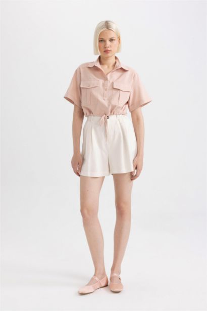 بلوزة كروب نص كم ممزوج بالكتان