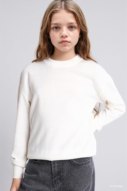 Pull à col rond Coupe standard pour fille