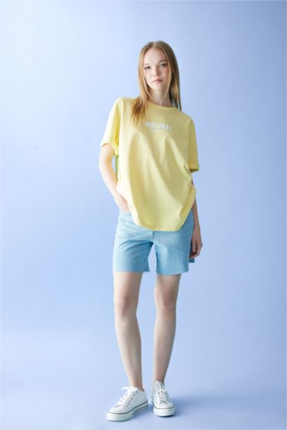 T-Shirt Oversize à manches courtess imprimé à Col Rond