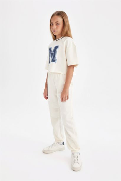 طقم بناتي سويت شيرت وتي شيرت قصة مريحة - قطعتين