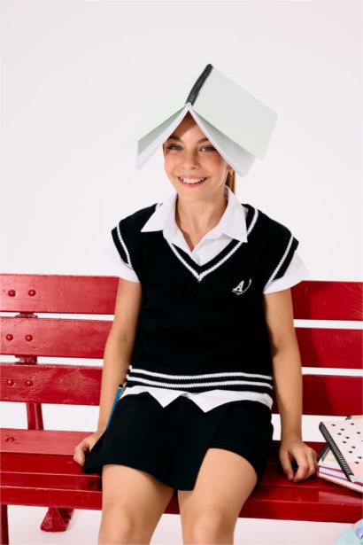 Pull sans manches à col en V Coupe standard pour fille