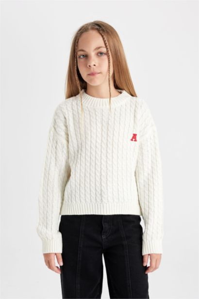 Girl Standard Fit Crew Neck Knitted Pullover