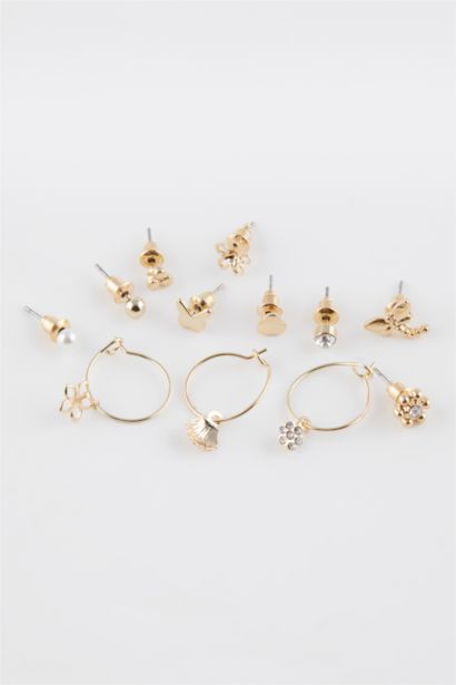 Woman 12 Piece Gold Earrings