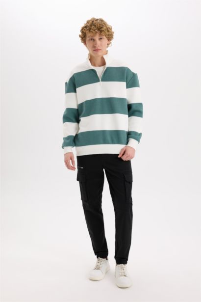 Boxy Fit Striped Long Sleeve Sweatshirt