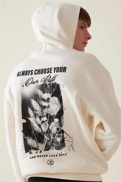 Boxy Fit Hooded Back Printed Sweatshirt