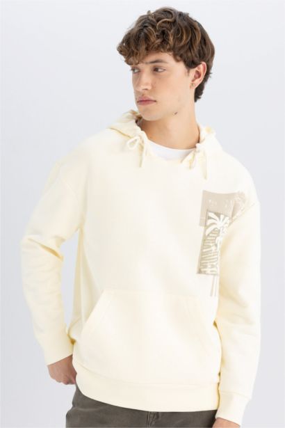 Boxy Fit Kapüşonlu Baskılı Kanguru Cepli Sweatshirt
