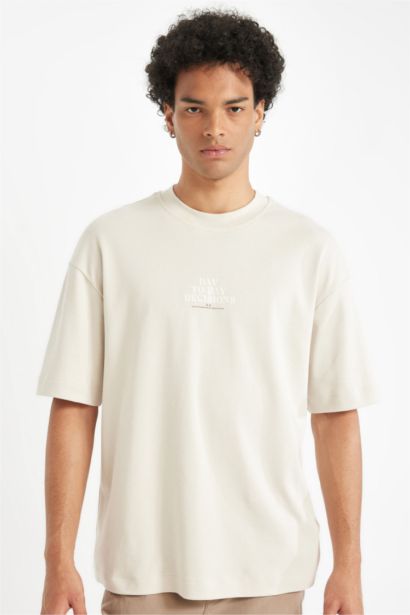 Boxy Fit Crew Neck Printed Cotton T-Shirt