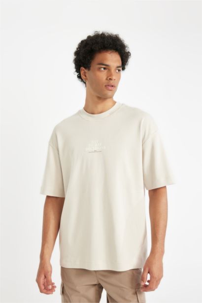 Boxy Fit Crew Neck Printed Cotton T-Shirt