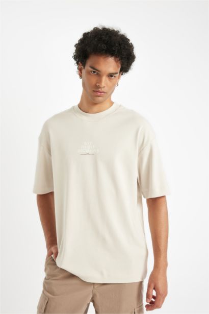 Boxy Fit Crew Neck Printed Cotton T-Shirt