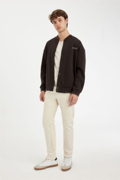 Oversize Geniş Kalıp Kolej Yaka Baskılı Çıtçıtlı Çift Cepli Mevsimlik İçi Yumuşak Tüylü Bomber Hırka