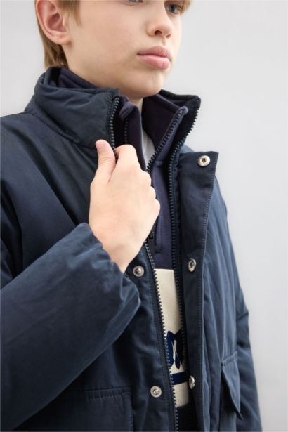 Boy Stand-up Collar Zippered Waterproof Jacket