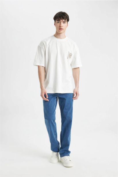 Oversize Geniş Kalıp Bisiklet Yaka Sırt Baskılı Kısa Kollu Tişört