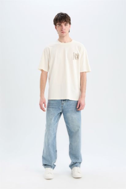 T-shirt oversize en coton imprimé au dos à col rond et manches courtes