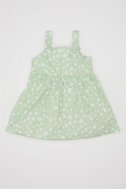 فستان بناتي فلورال قصة عادية بدون ردن بياخة مستديرة