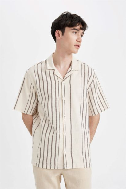 Relax Fit Polo Collar Striped Shirt