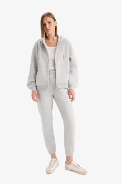 جاكيت رياضي سادة بيزك ثقيل قصة مريحة بغطاء للرأس